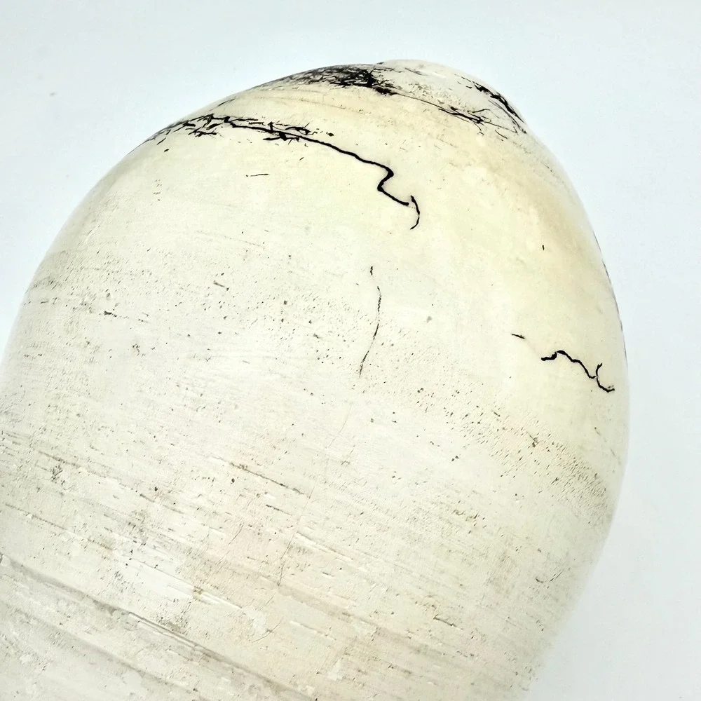 Jack Adelman Studio Pottery Horsehair Raku Vase Abstract‎ Cream Black 7.25